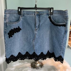 Venus denim skirt with black lace & beaded detailing US Size 20